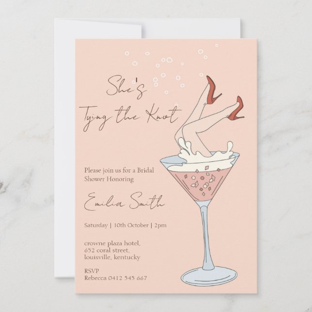 Invitation Elle est en train de nouer le nœud martini Baby sh (Devant)