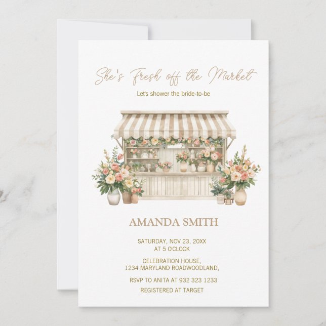 Invitation Elle est fraîche du marché Beige neutre de mariage (Devant)
