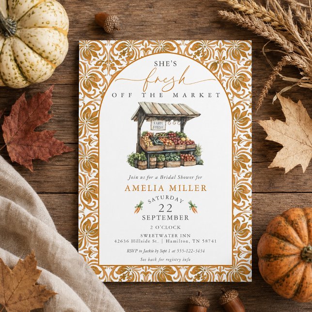 Invitation Elle est fraîche sortie du Marché Carrelage Rouill (She's Fresh off the Market Rust Tile Bridal Shower Invitation)