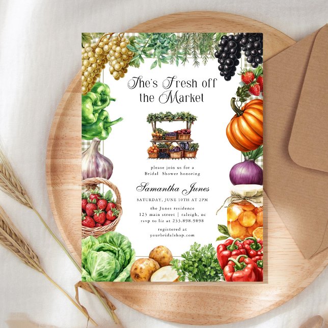 Invitation Elle est fraîche sortie du marché Gingham Baby Sho (Créateur téléchargé)