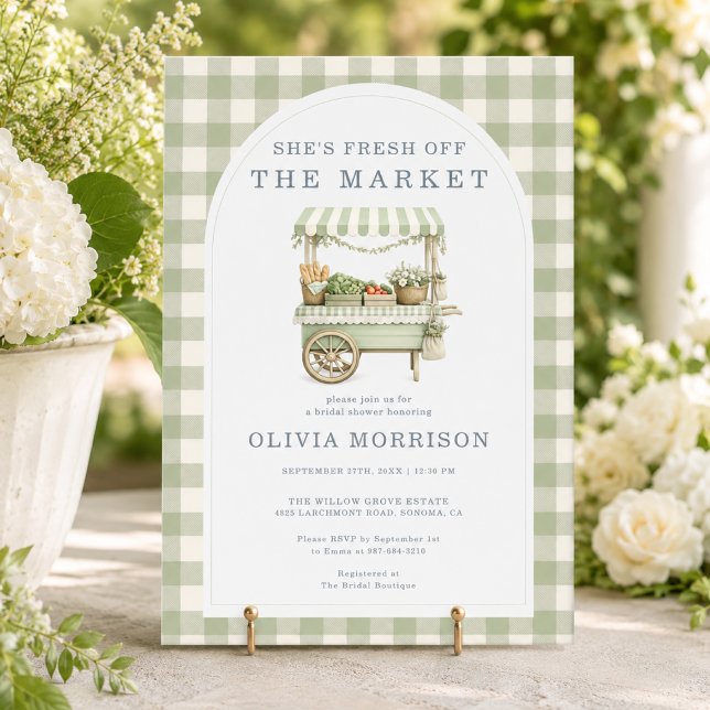 Invitation Elle est fraîche sur le marché Gingham Baby Shower (Créateur téléchargé)