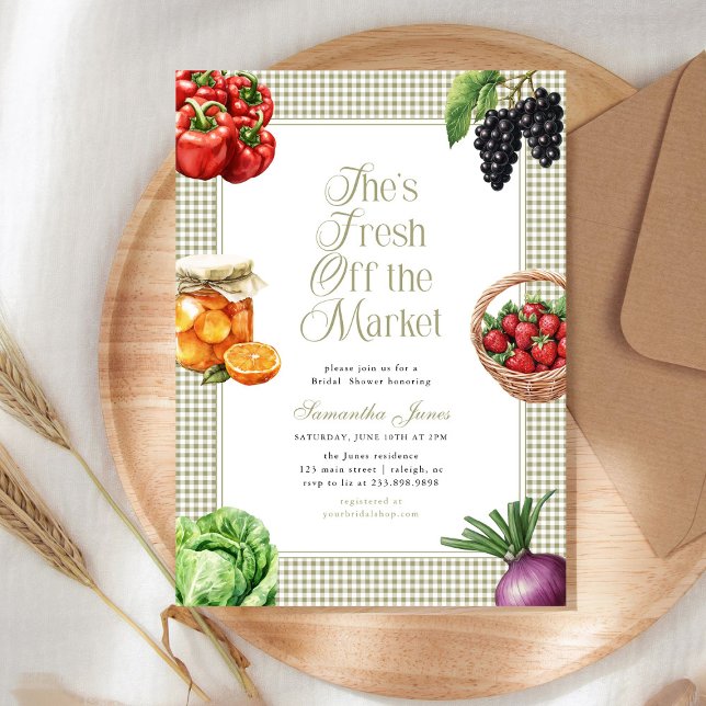 Invitation Elle est fraîche sur le marché Gingham Baby Shower (Créateur téléchargé)
