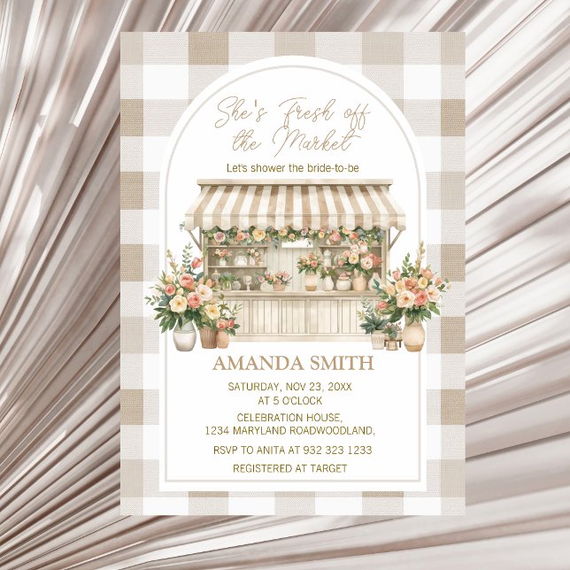 Invitation Elle est fraîchement arrivée sur le marché Gingham (Créateur téléchargé)