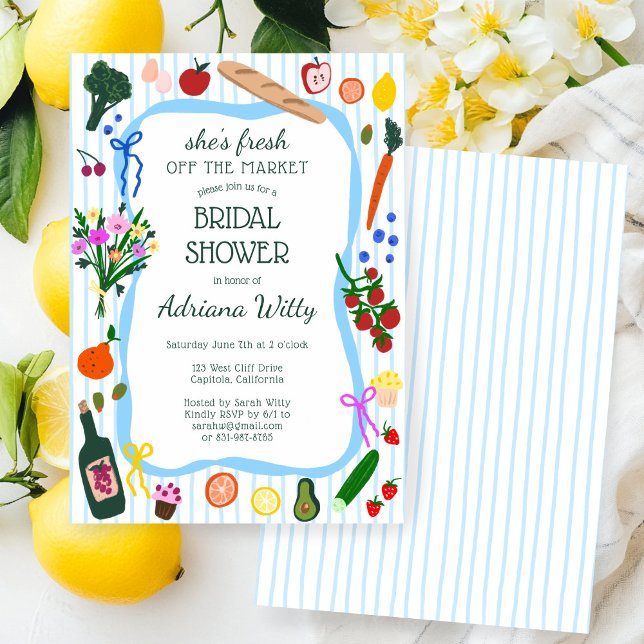 Invitation Elle est FRAÎCHEMENT ARRIVÉE SUR LE MARCHÉ Invitat (She's FRESH OFF THE MARKET Cute Hand-drawn Custom Bridal Shower Invitation
)