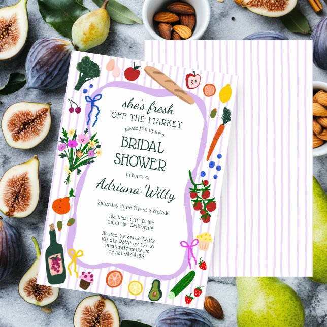Invitation Elle est FRAÎCHEMENT ARRIVÉE SUR LE MARCHÉ Invitat (She's Fresh OFF THE MARKET Cute Hand-drawn Custom Bridal Shower Invitation
)