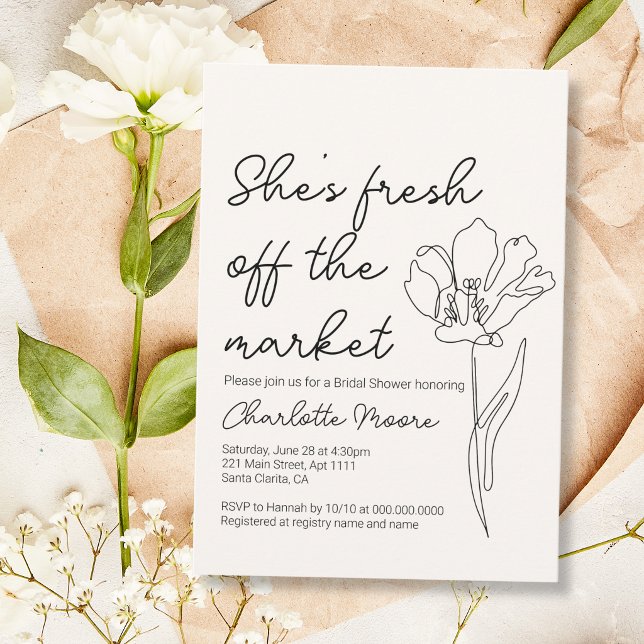 Invitation Elle est fraîchement sortie du marché : Baby Showe (She's Fresh Off The Market Bridal Shower Invitation
)