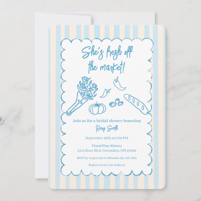 Invitation Elle est fraîchement sortie du marché Fête Prénupt (Devant)