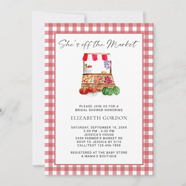 Invitation Elle est hors du marché Gingham Shower de Mariée (Devant)