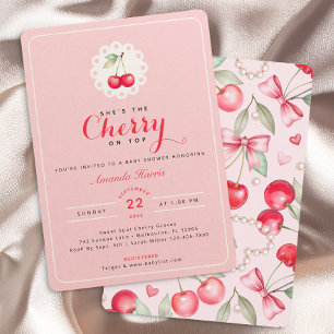 Invitation Elle est la cerise sur le Baby shower Coquette