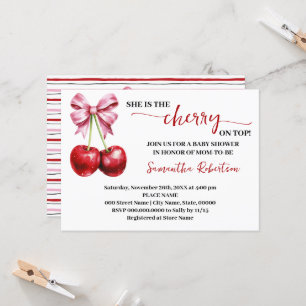 Invitation Elle est la cerise sur le Baby shower de coquette