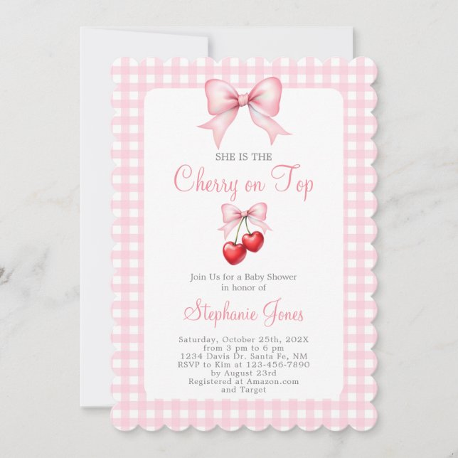 Invitation Elle est la cerise sur le Baby shower supérieur fi (Devant)