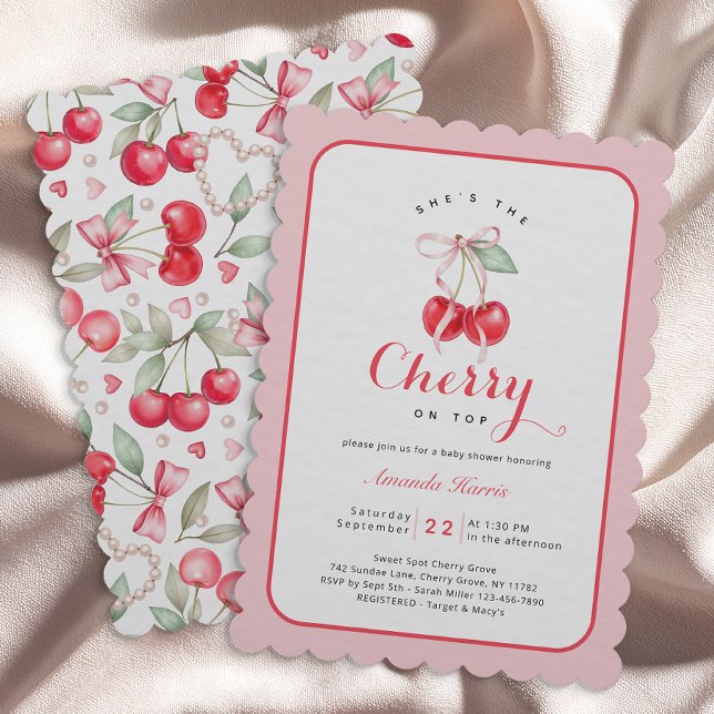 Invitation Elle est la cerise sur le Baby shower supérieur In (Cherry Baby Shower Themed Invitation)