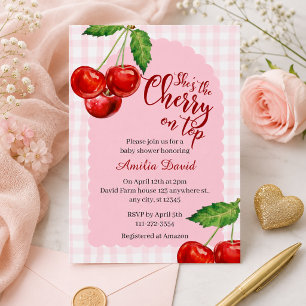 Invitation Elle est la cerise sur le gâteau Watercolor Cherry