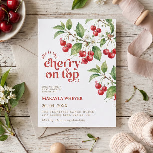 Invitation Elle est la Fête des Cerises sur le gâteau à l'aqu