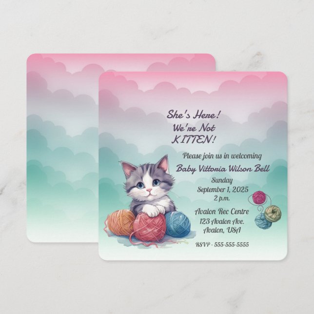 Invitation Elle est là Nous ne sommes pas Kitten Nuages Yarn (Devant / Derrière)