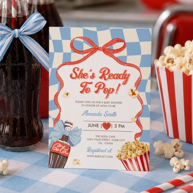 Invitation Elle est prête à éclater Fête de bébé rétro Soda C (Créateur téléchargé)