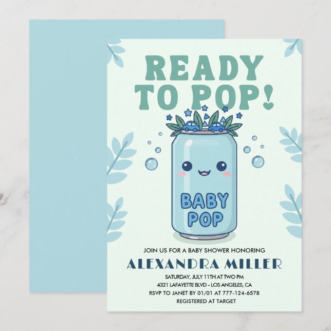 Invitation Elle est prête à faire Bébé Shower Bleu Boho Kawai (Devant / Derrière)