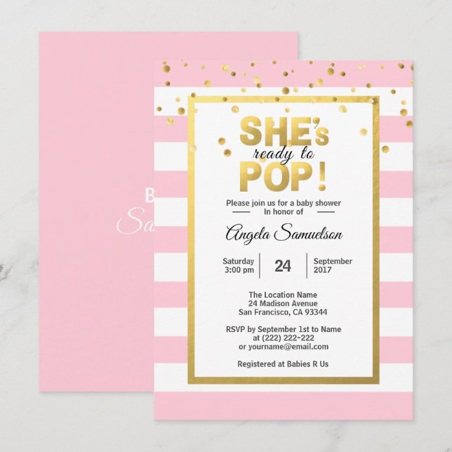 Invitation Elle est prête à faire du Baby shower de fille ros (Devant / Derrière)