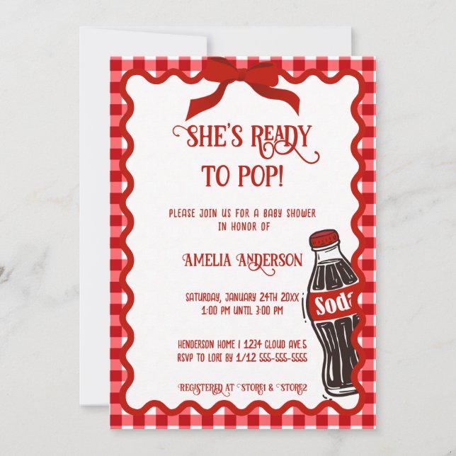 Invitation Elle est prête à faire éclater Soda Rouge Gingham (Devant)