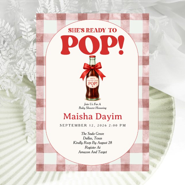 Invitation Elle est prête à faire pop Gingham Baby Shower (Créateur téléchargé)