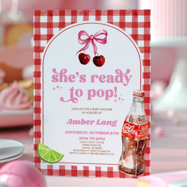 Invitation Elle est prête à pop ! Baby shower cerise soda Pop (Créateur téléchargé)