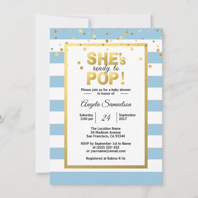 Invitation Elle est prête pour le Baby shower POP Gold BOY (Devant)