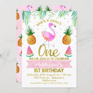 Invitation Elle Est Si Douce Flamant rose Tropical Premier An