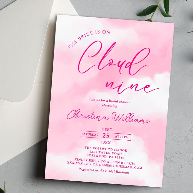 Invitation Elle est sur Cloud 9 Baby Shower Rose (Créateur téléchargé)