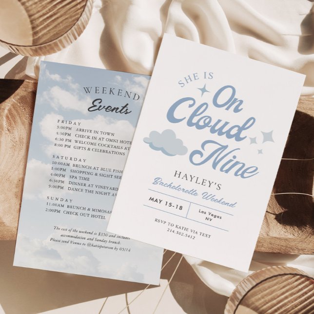 Invitation Elle Est Sur Cloud 9 Bachelorette Heekend Itinérai (Créateur téléchargé)
