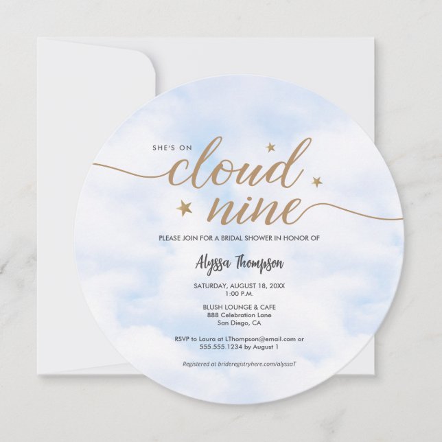 Invitation Elle est sur Cloud 9 Dreamy Bridal Shower Clouds (Devant)