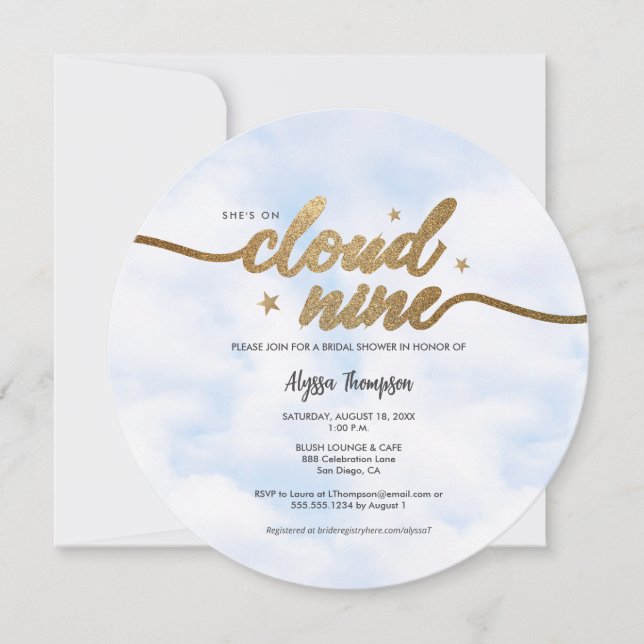 Invitation Elle est sur Cloud 9 Dreamy Fête des mariées Nuage (Devant)