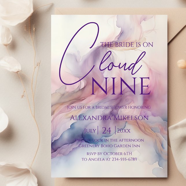 Invitation Elle est sur Cloud Nine Dreamy Pastel Fête des mar (Créateur téléchargé)