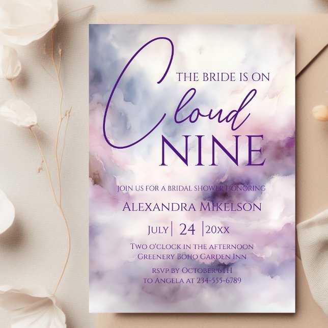 Invitation Elle est sur Cloud Nine Dreamy Purple Fête des mar (Créateur téléchargé)