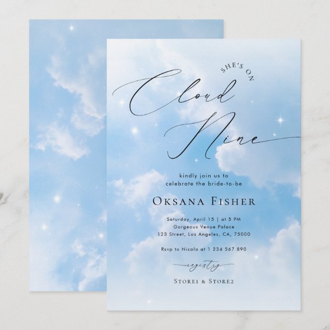 Invitation Elle est sur Cloud Nine | Fête des mariées des nua (Devant / Derrière)
