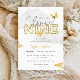 Invitation Elle est sur Cloud Nine Gold Butterflies Fête des 