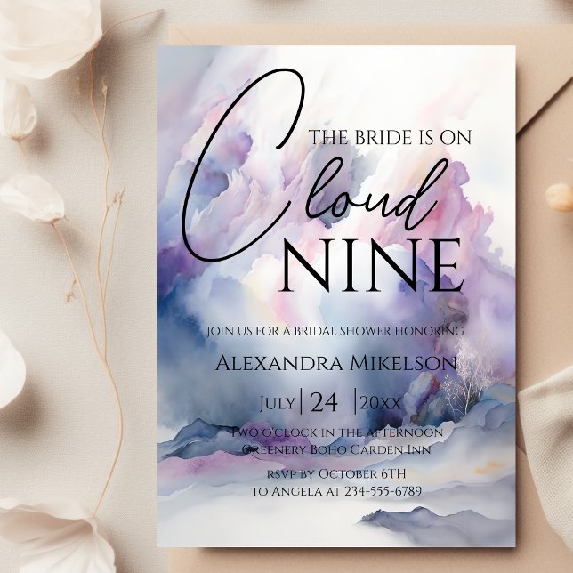 Invitation Elle est sur le nuage 9 Elégante Fête des mariées  (Créateur téléchargé)
