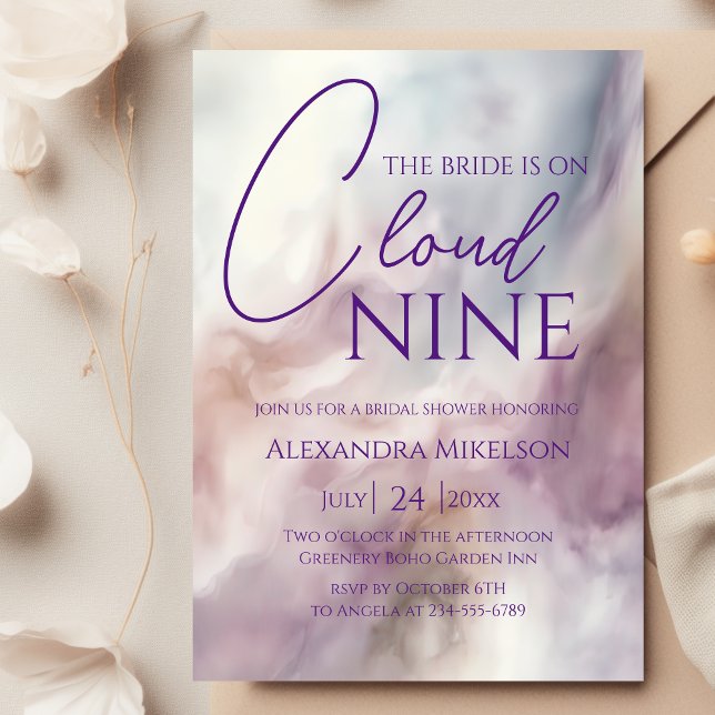 Invitation Elle est sur le nuage 9 Fête des mariées Dreamy Pa (Créateur téléchargé)