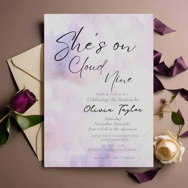 Invitation Elle est sur le nuage 9 Fête des mariées rose pâle (Créateur téléchargé)
