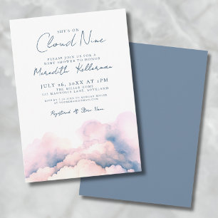 Invitation Elle est sur le nuage Neuf Baby shower élégant