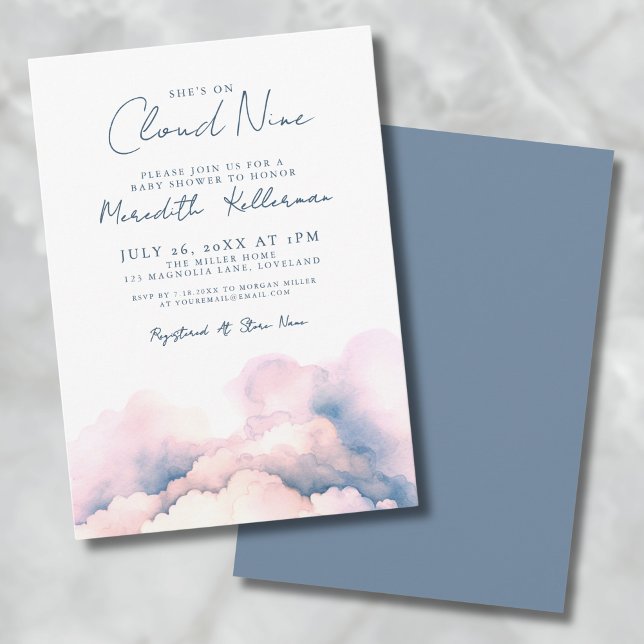 Invitation Elle est sur le nuage Neuf Baby shower élégant (She's On Cloud Nine Elegant Baby Shower Invitation)