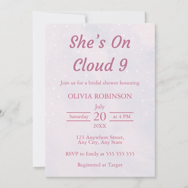 Invitation Elle est sur nuage 9 Pastel Dreamy Fête des mariée (Devant)