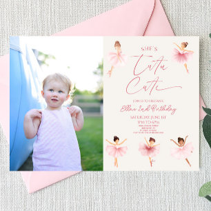 Invitation Elle est Tutu Cute Ballerina Photo 2e fête d'anniv