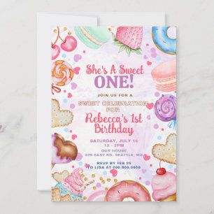 Invitation Elle est une fête de premier anniversaire douce