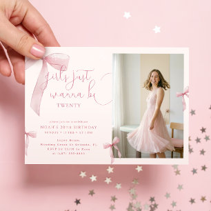 Invitation Elle fête ses vingt ans Photo Ruban rose Anniversa