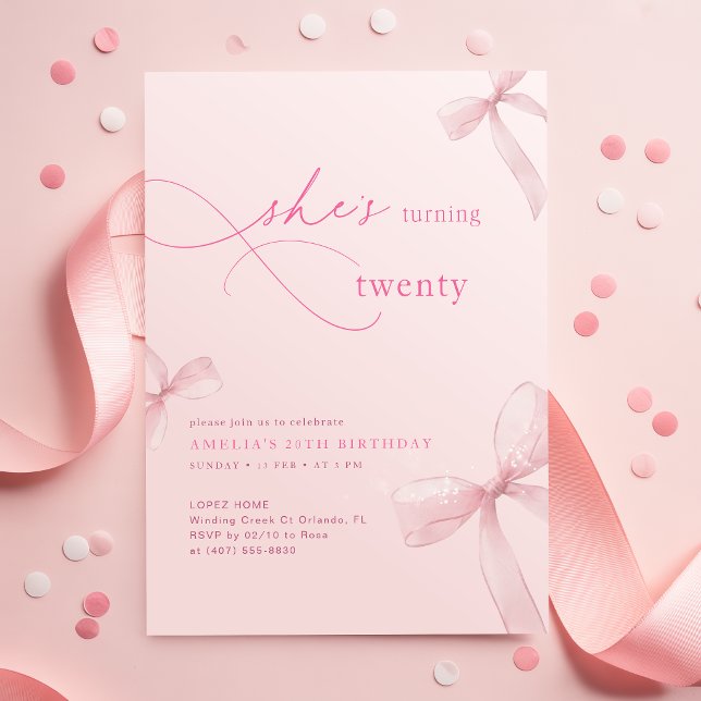 Invitation Elle fête ses vingt ans Ruban 20e anniversaire (Créateur téléchargé)