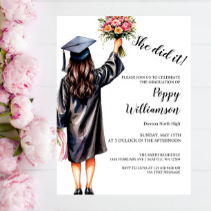 Invitation Elle L'A Fait Aquarelle Graduation