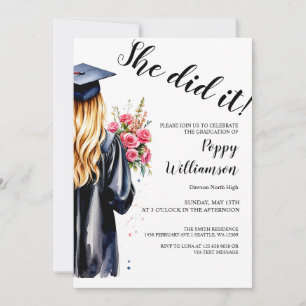 Invitation Elle L'A Fait Aquarelle Graduation