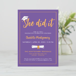Invitation Elle L'A Fait Casquette Grad Purple Graduation Par