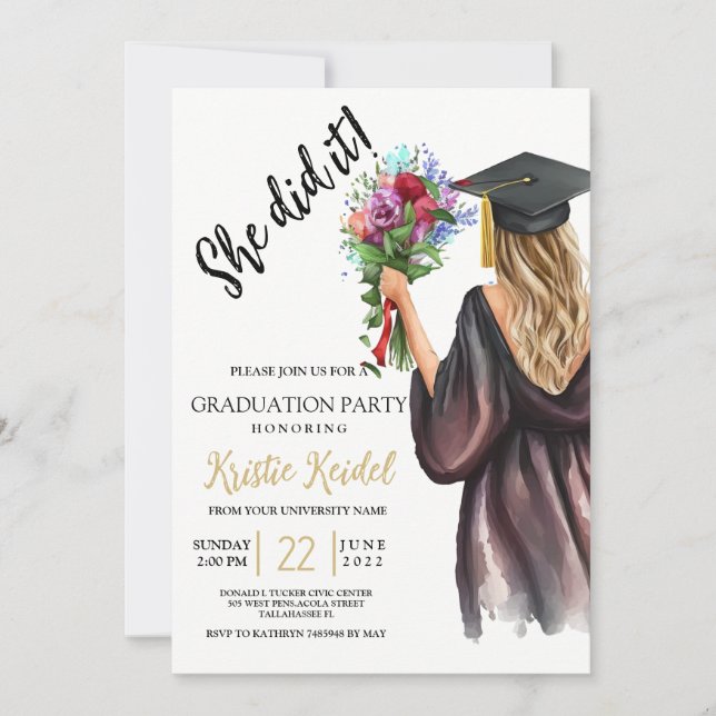 Invitation Elle l'a fait Graduation Party (Devant)