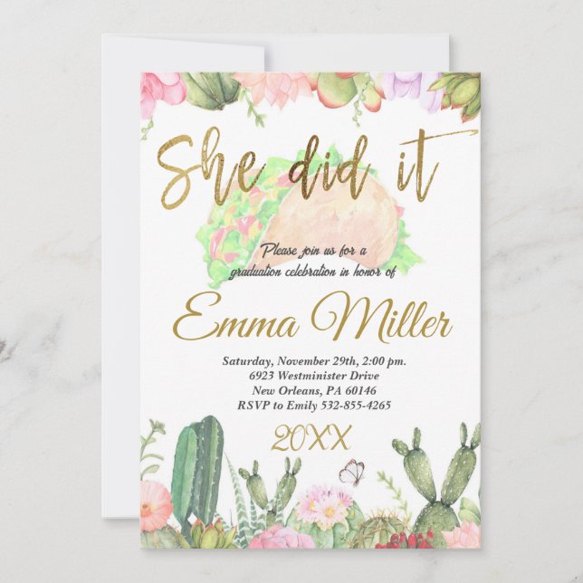 Invitation Elle L'A Fait Graduation Party (Devant)